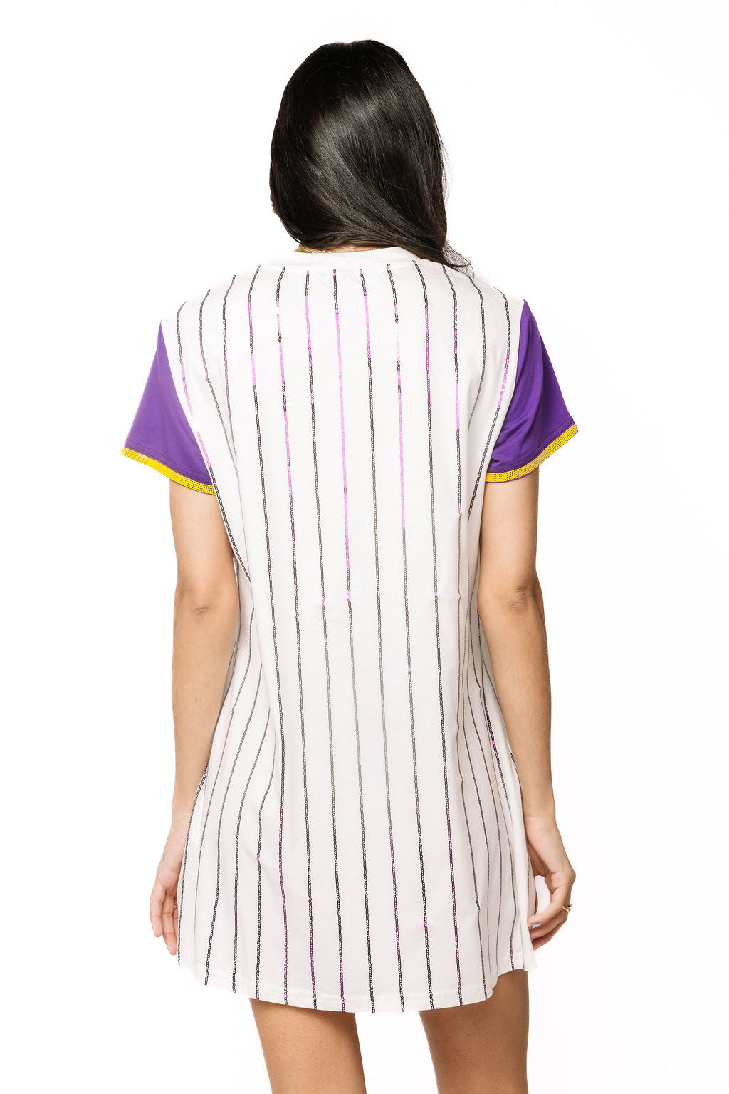 lsu dress for women Licensed LSU Striped Baseball Color Sleeve Word Tee Dress XXL / LICBASEBALL2811