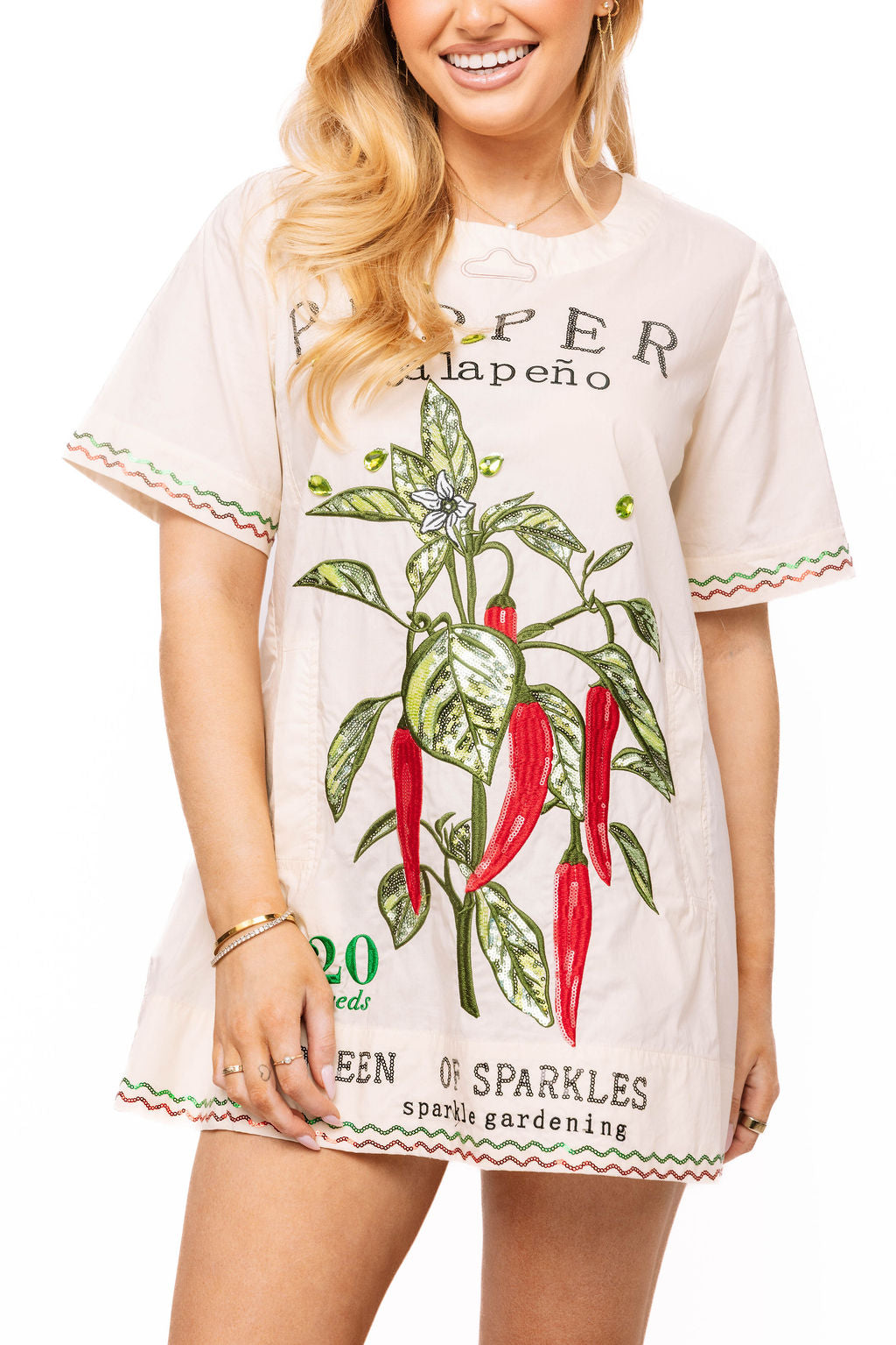 Beige Jalapeño Seed Cotton Short Sleeve Dress XXXL / SP26401