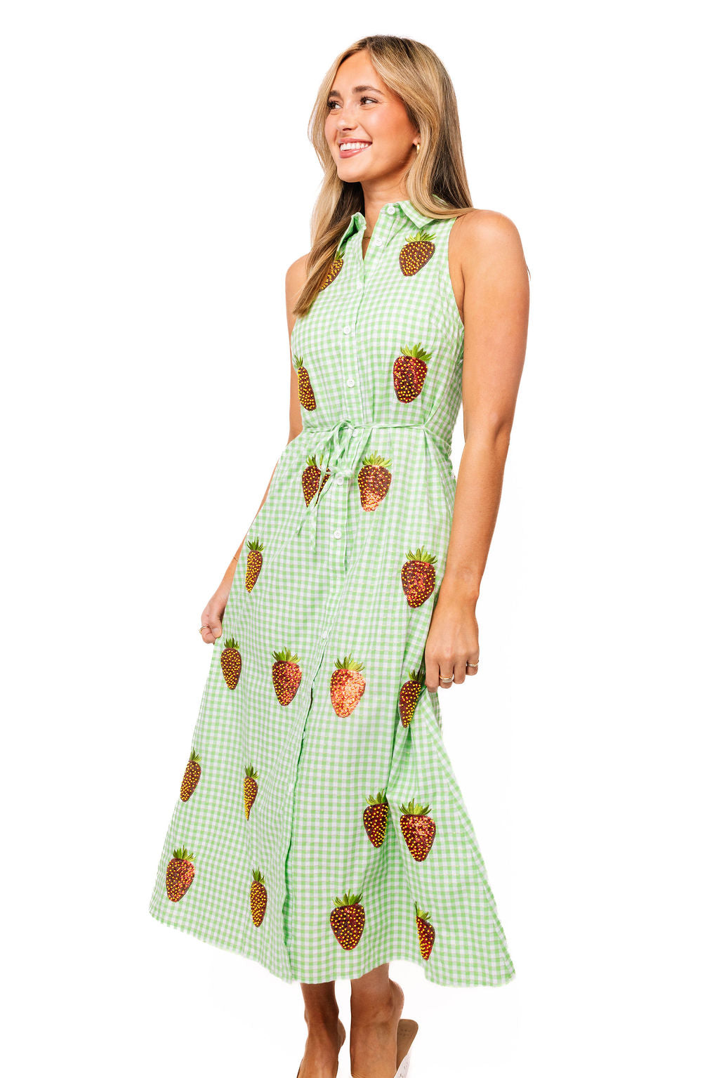 green strawberry dress Green and White Polka Dot Strawberry Collared Wednesday Flare Dress Pink House Boutique
