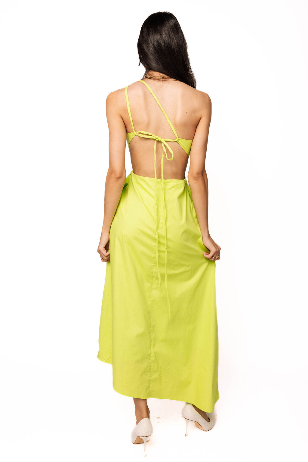 lime green open back dress Naomi Low Back Dress