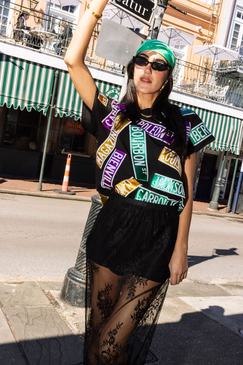 Black Metallic Nola Street Signs Tee