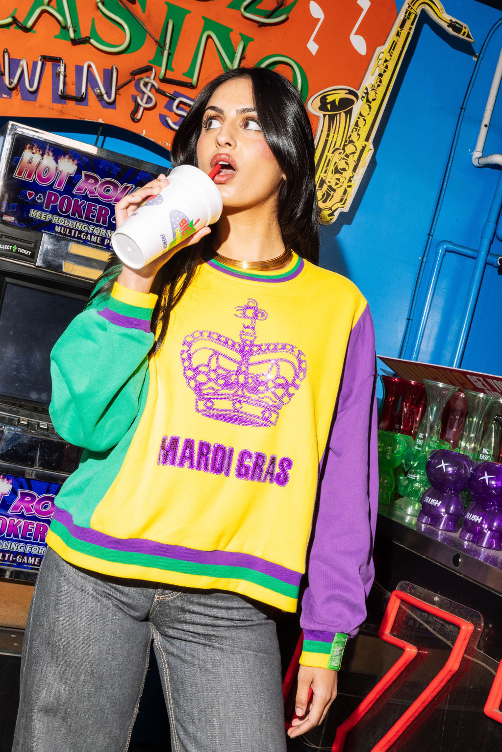 Mardi Gras Colorblock Crown Sweatshirt