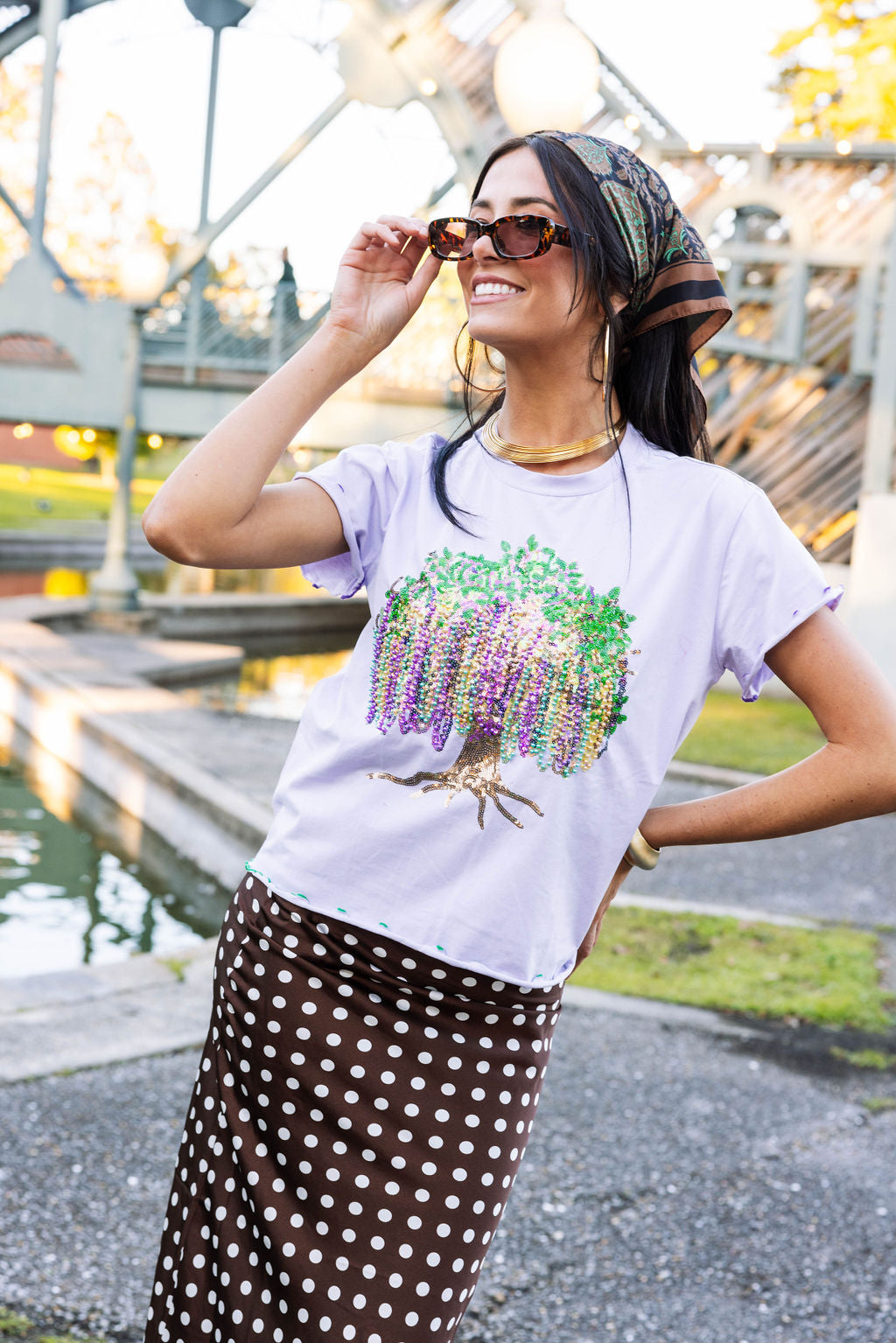 Lavender Frill Edge Beads In Tree Tee