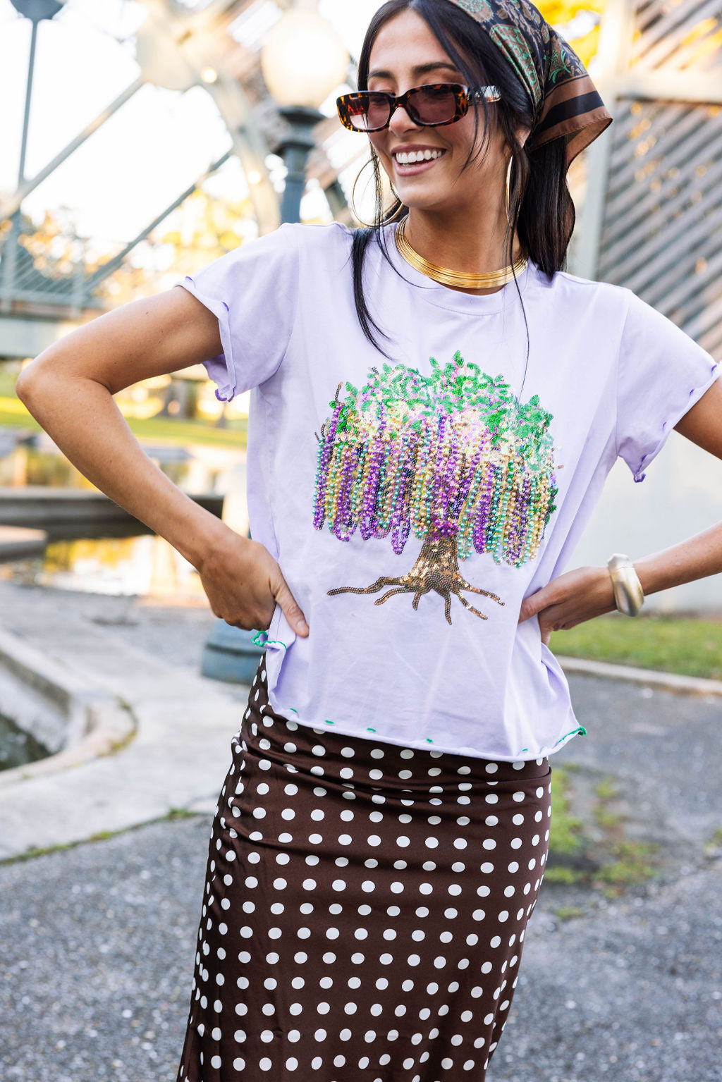 Lavender Frill Edge Beads In Tree Tee