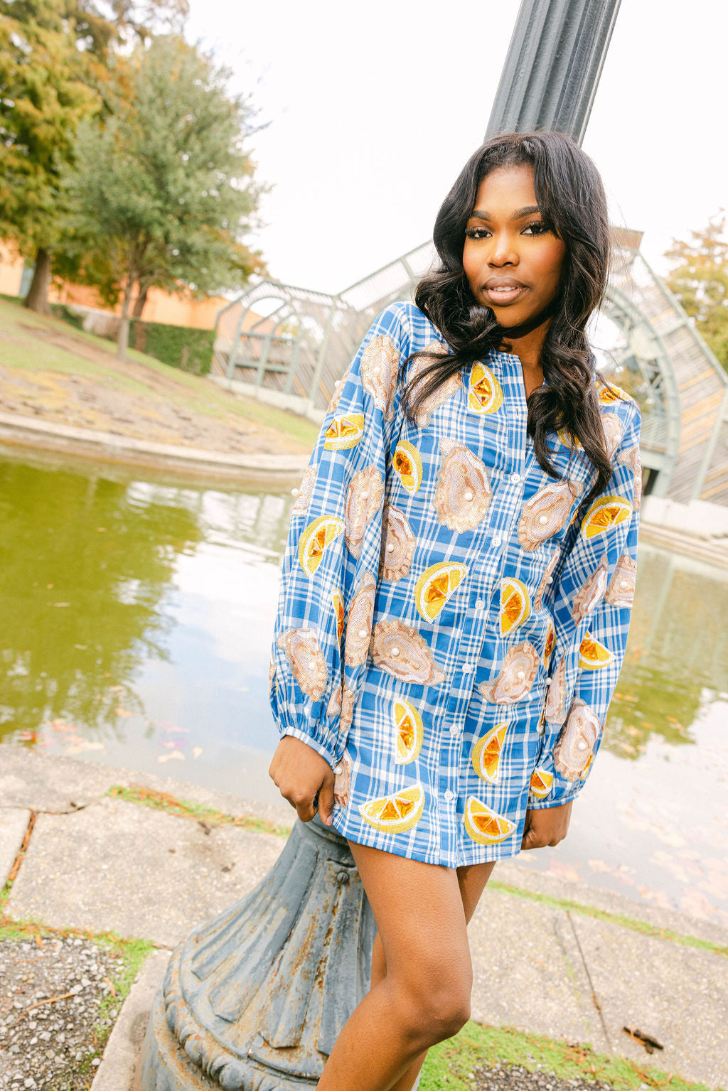 Blue & White Plaid Oysters & Lemons Button Up Dress Blue & White Plaid Oysters & Lemons Button Up Dress