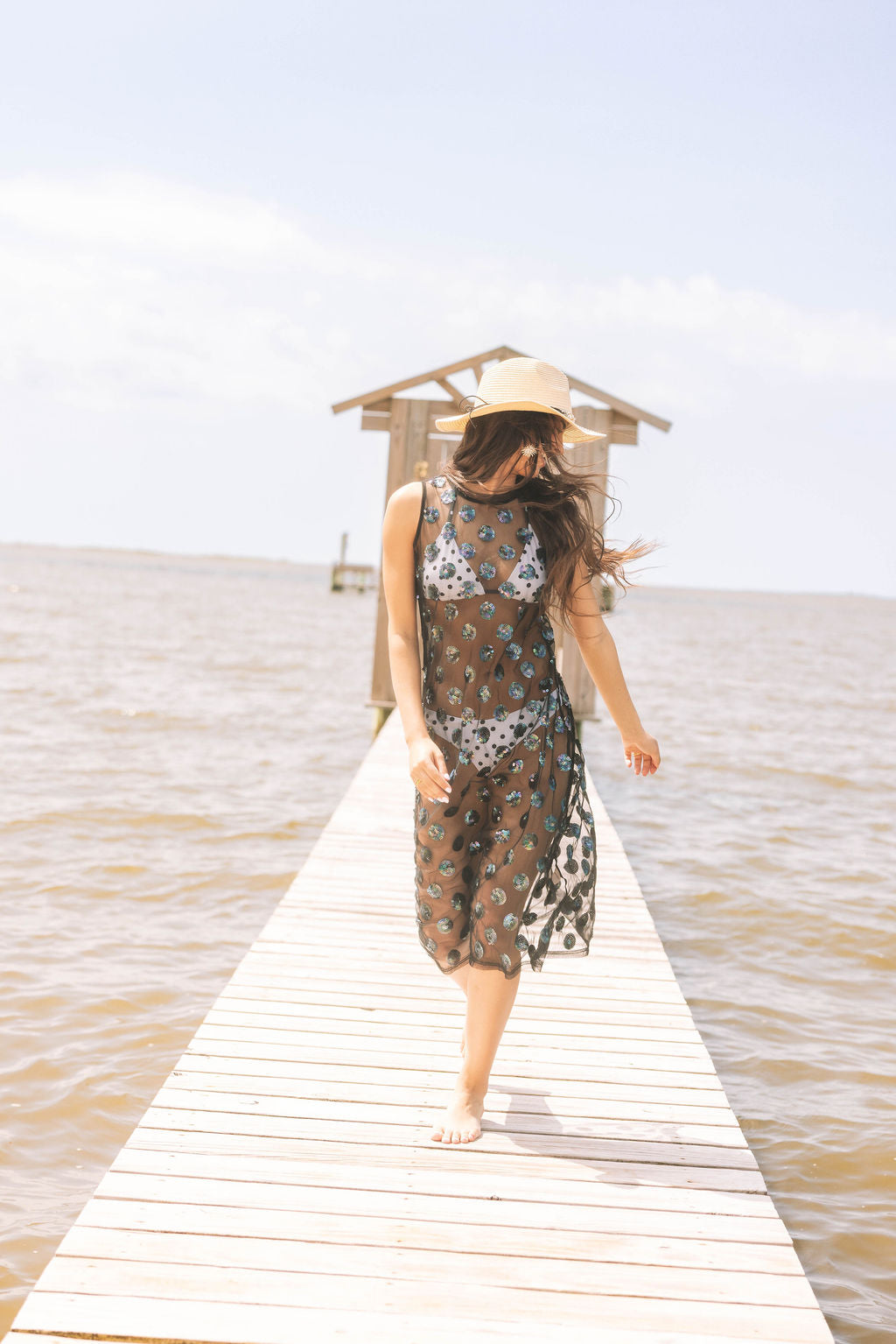 sequin cover up dress Sequin Crochet Cover-Up Dress in White