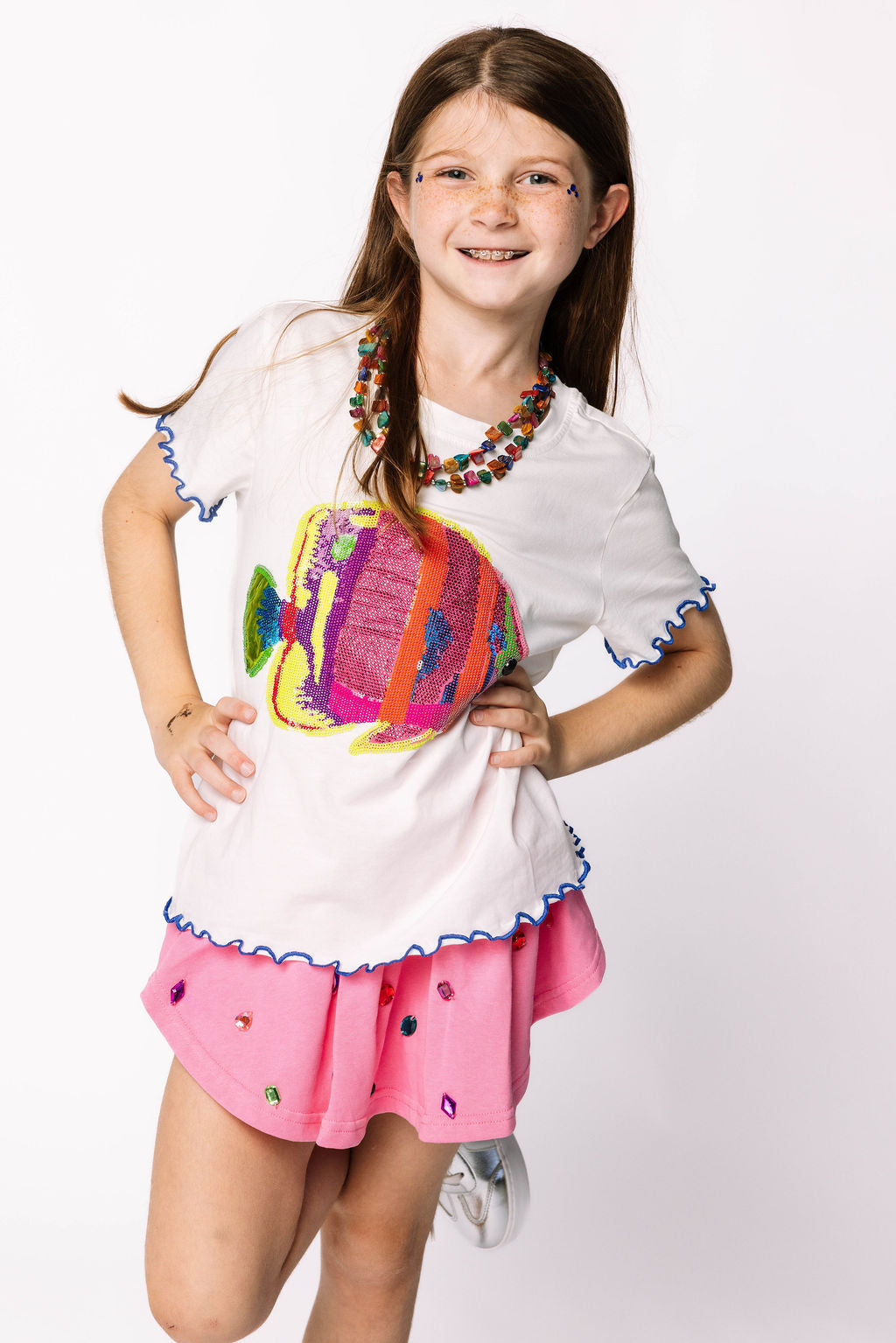 Kids White Ruffle Fish Tee