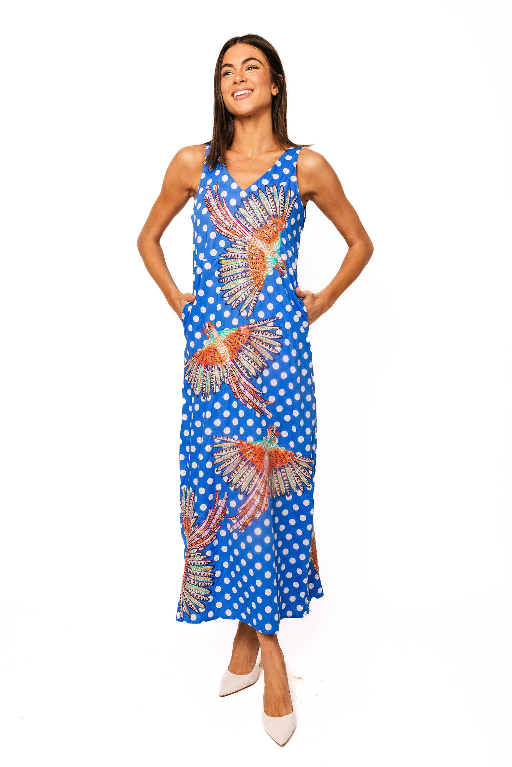 blue bird print dress Whimsical Blue Bird Dress M / Blue