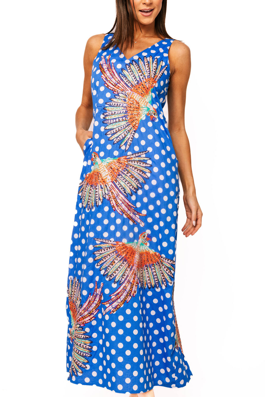 blue and white cotton midi dress Gathered in Grace Blue Floral Cotton Strapless Midi Dress