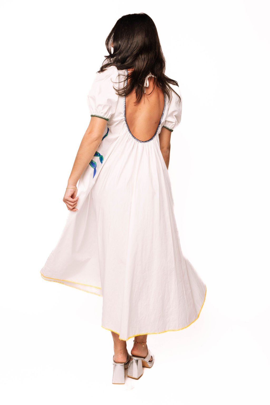 white tie back midi dress White Tie Back Multi Crab Cotton Midi Dress XXL / SUM26115