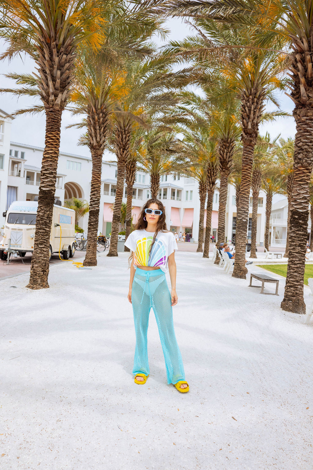 White Oversized Rainbow Shell Tee