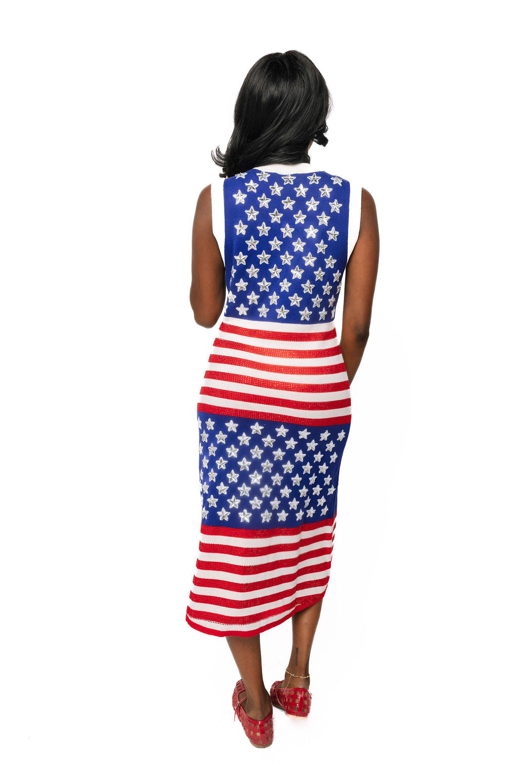 american flag dress Knit American Flag Stripe Midi Dress XXL / SUM26289