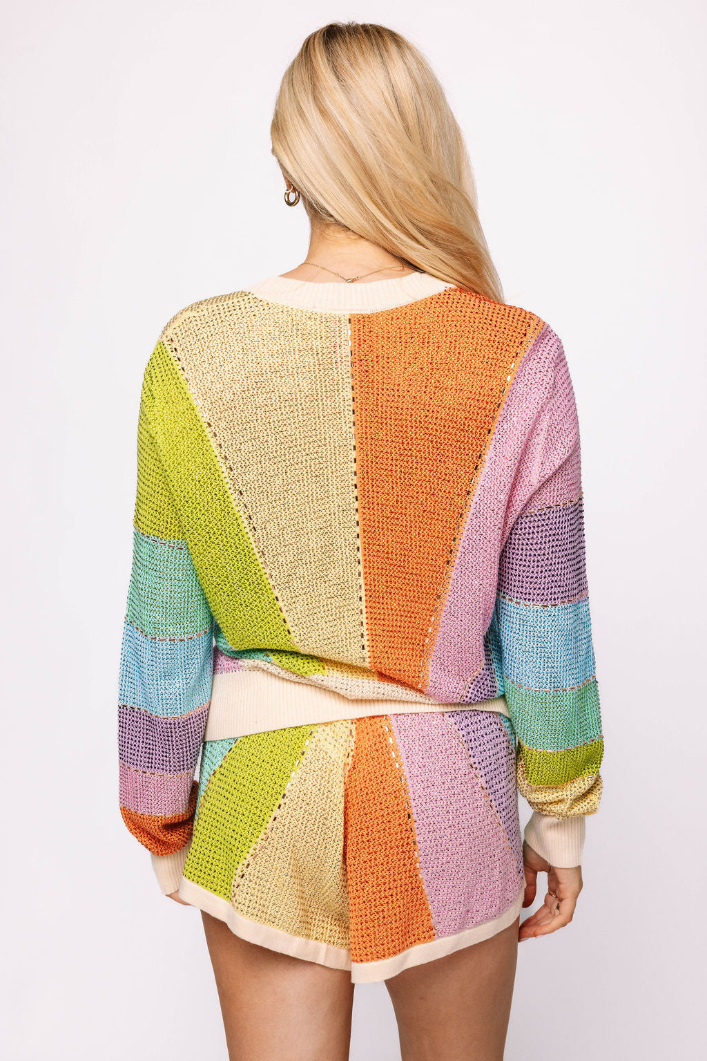 Muted Rainbow Rhinestone Sunshine Button Up Cardigan