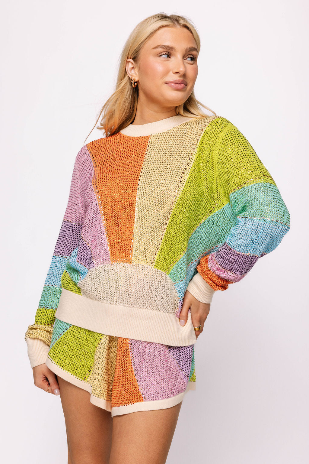 Muted Rainbow Rhinestone Sunshine Sweater