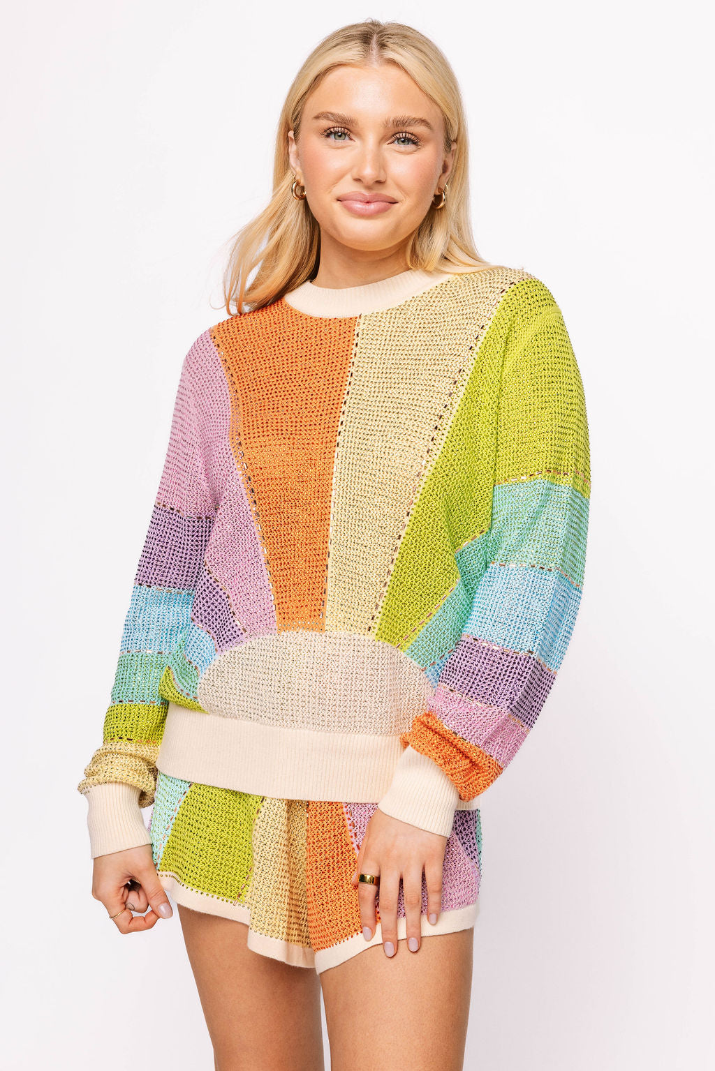 Muted Rainbow Rhinestone Sunshine Sweater