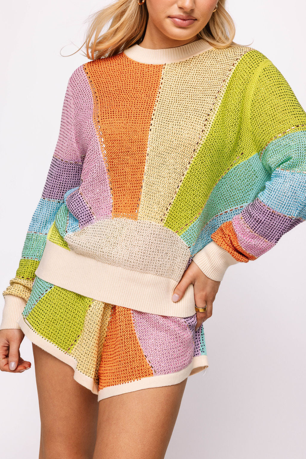 Muted Rainbow Rhinestone Sunshine Short