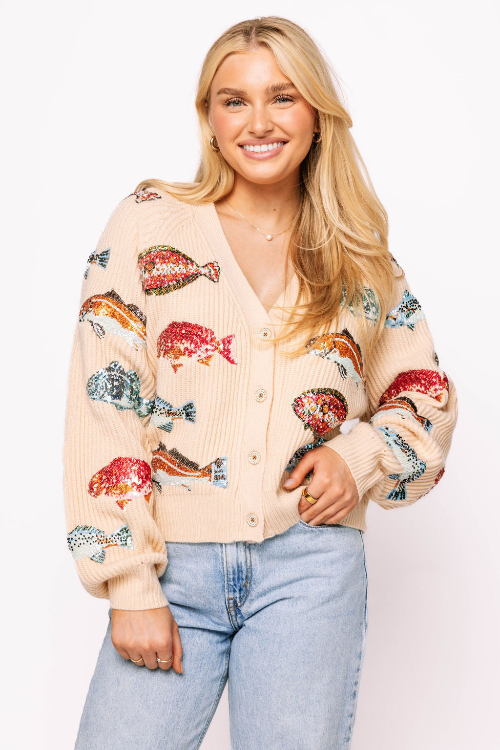 Beige Fish Cardigan