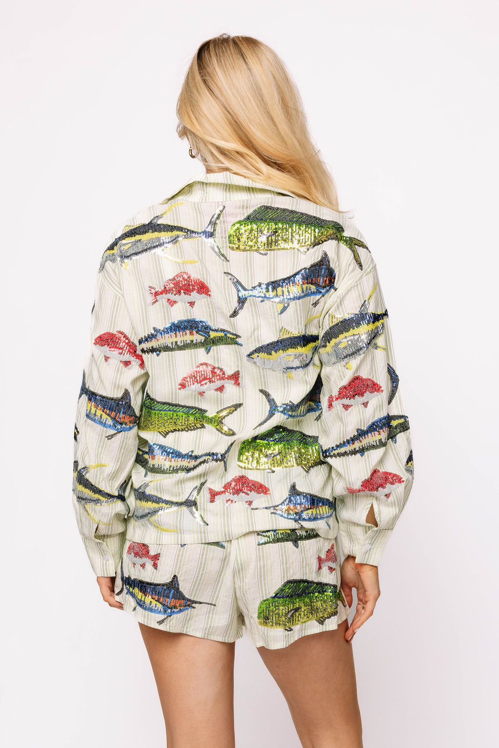 Green Stripe Multi Fish Short
