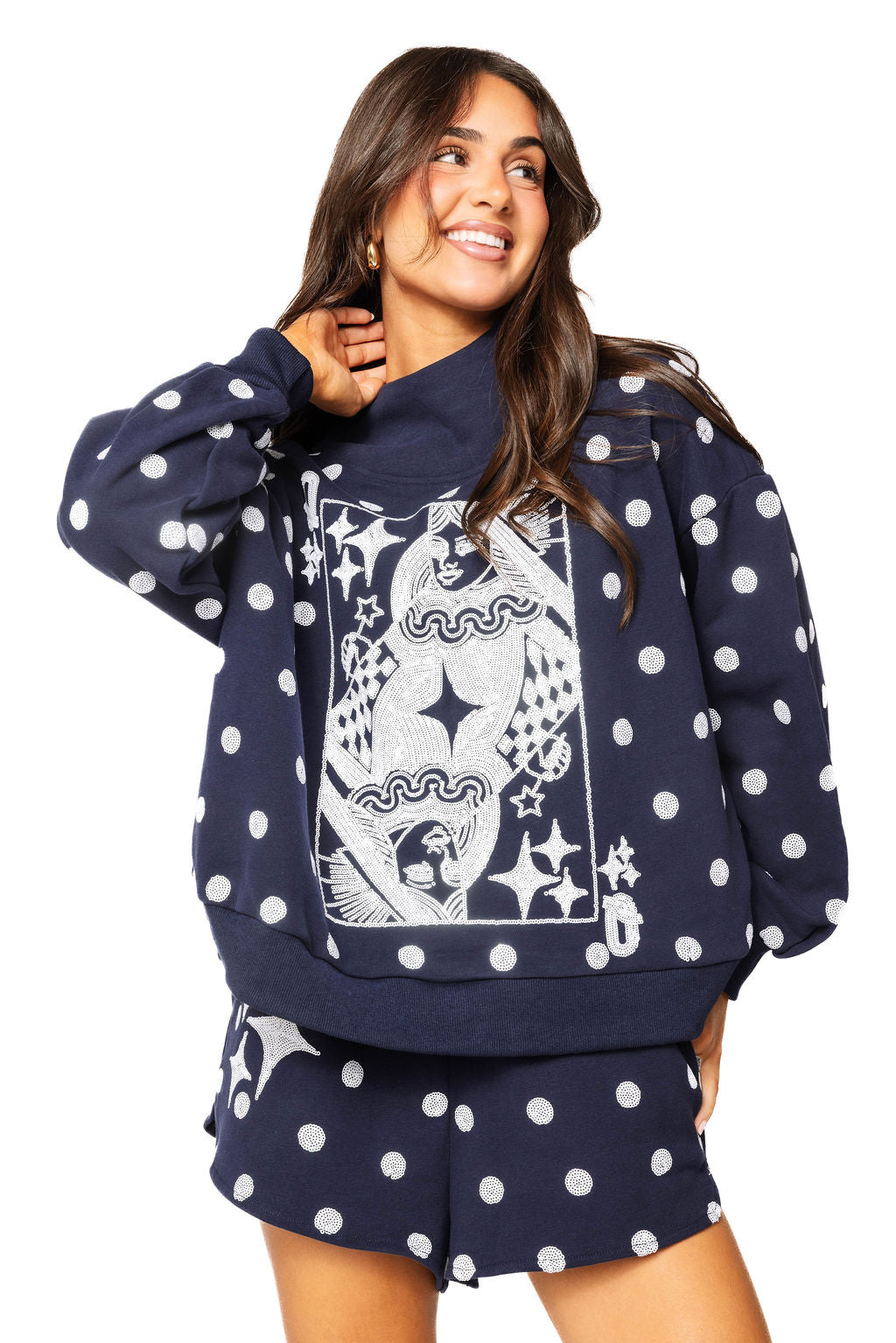 Navy Polka Dot QOS Card Logo Sweatshirt