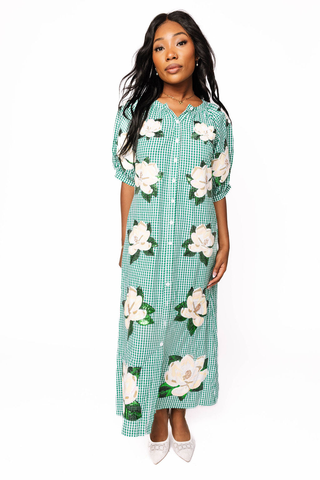 white and green midi dress Cupshe Women's In Mykonos Ornate Green Midi Beach Dress