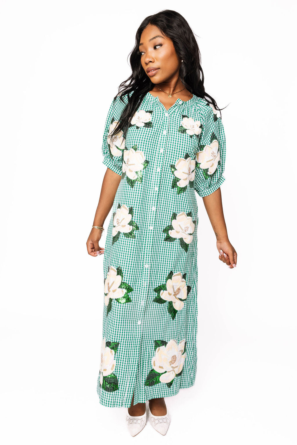 green gingham dress womens Michelle Gingham Midi Dress