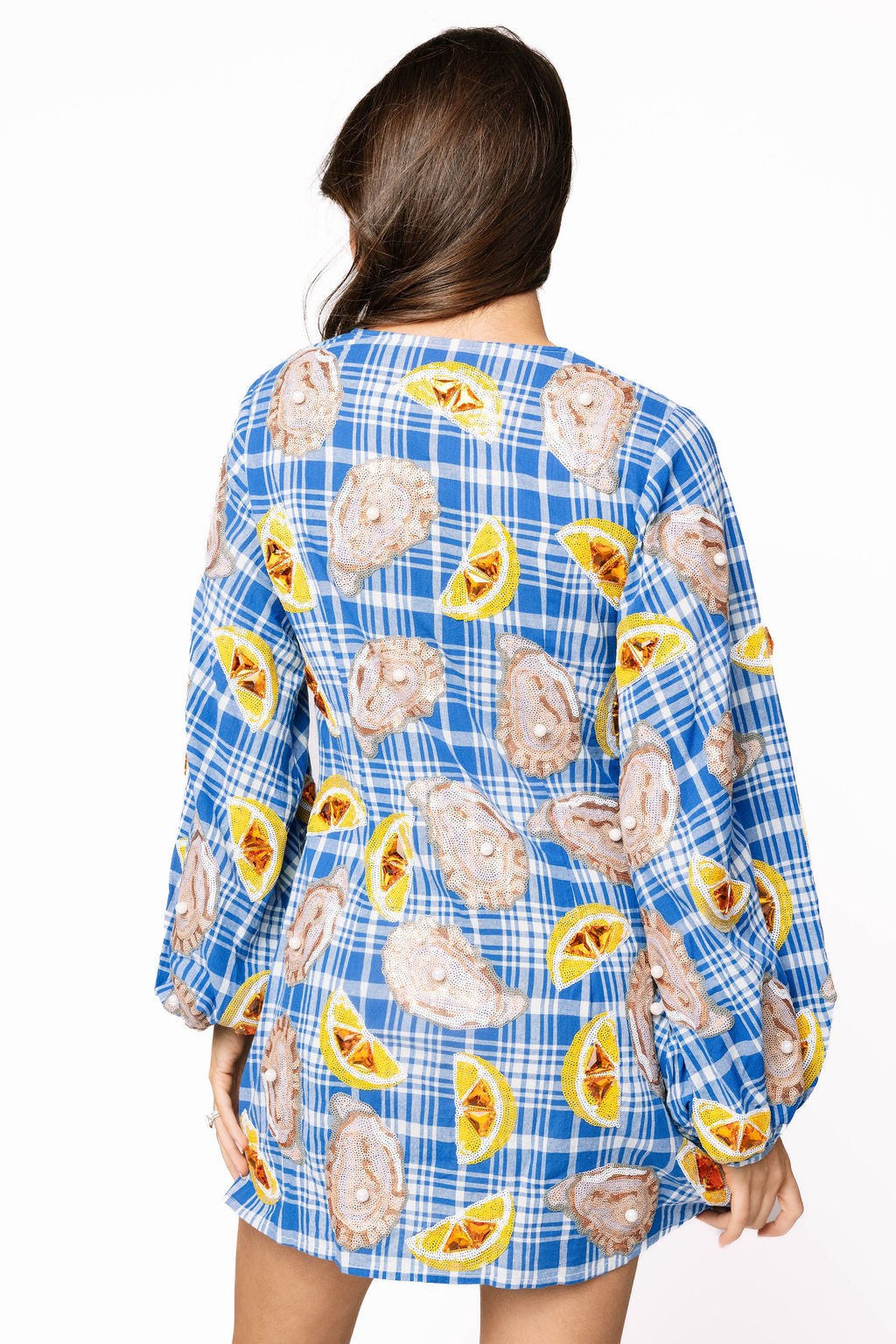 Blue & White Plaid Oysters & Lemons Button Up Dress XXL / PRSP2711