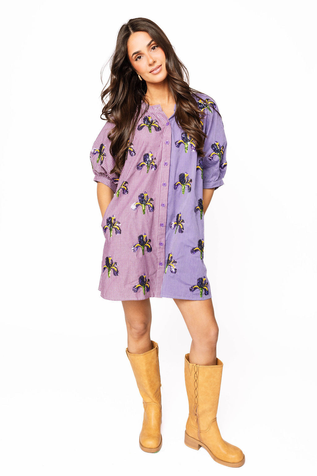 purple dress with buttons Romanticist Square Neck Dress in Royal Purple Cotton Needlecord The Array