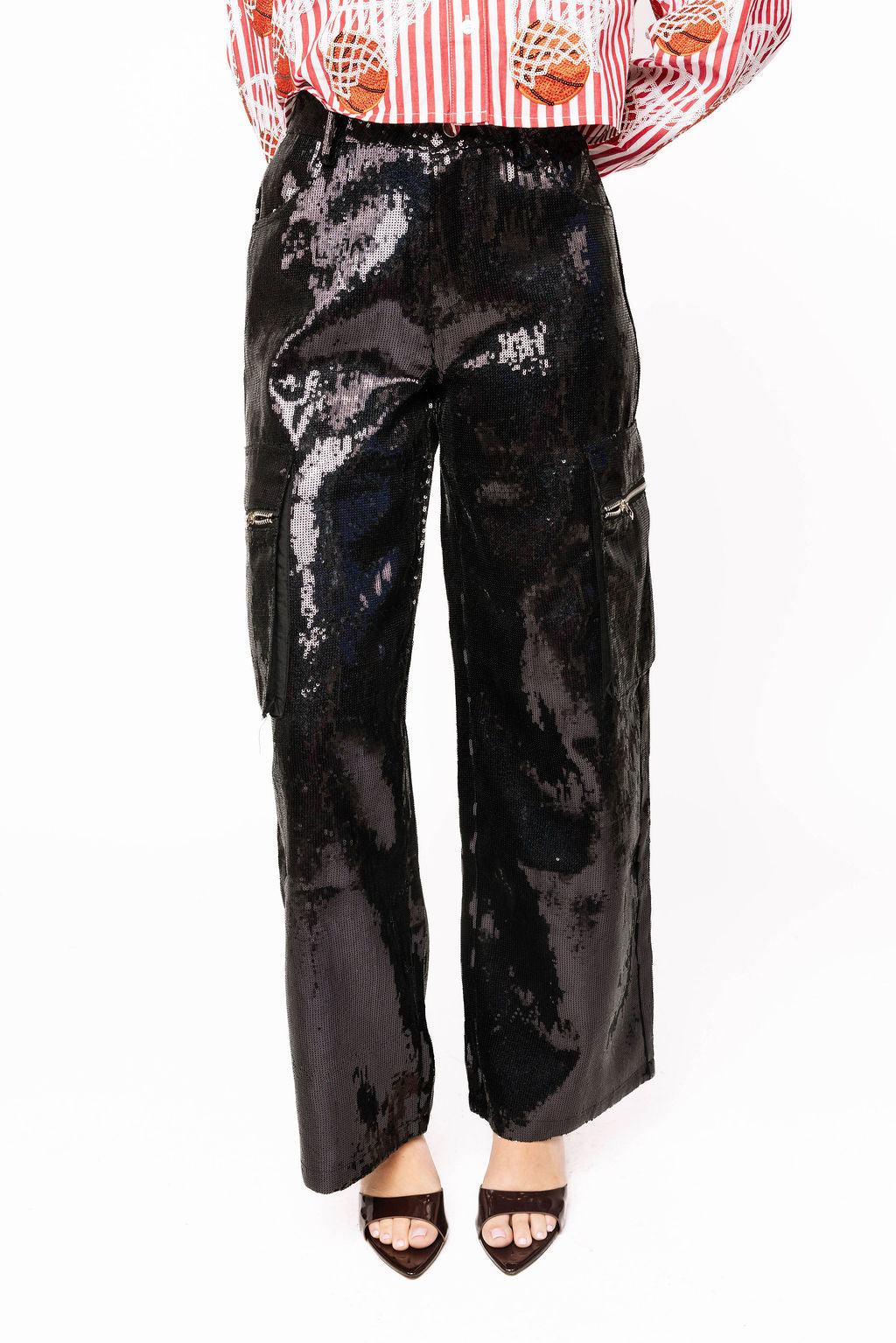Black Sequin Cargo Pants