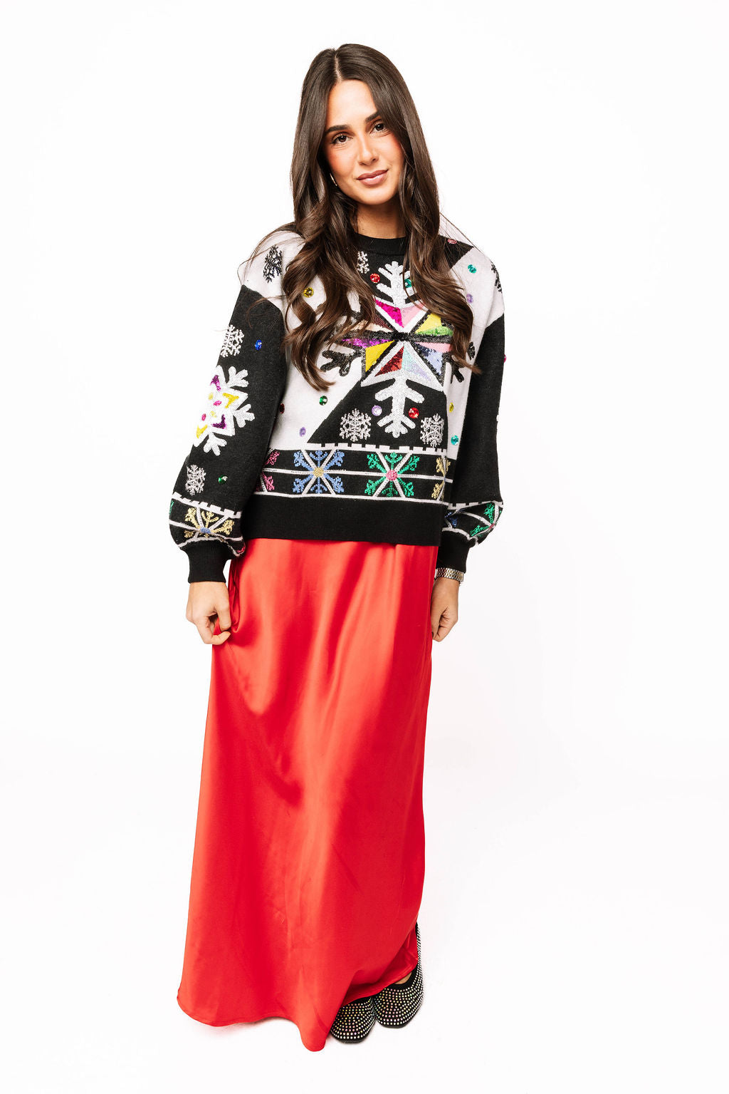 Black & White Vintage Snowflake Colorblock Sweater