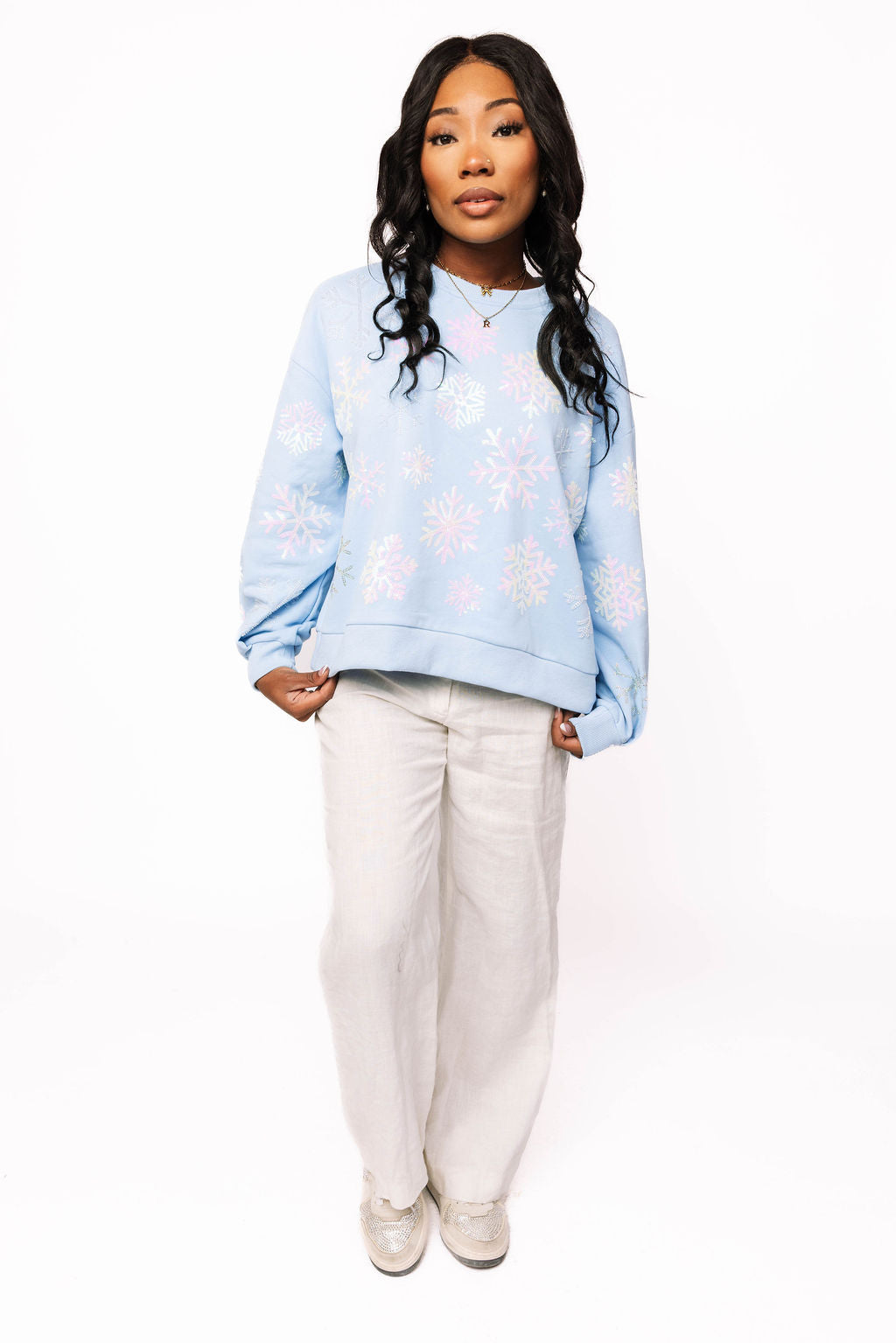 Light Blue Iridescent Snowflake Sweatshirt