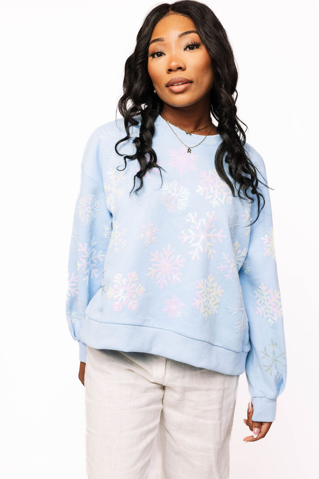 Light Blue Iridescent Snowflake Sweatshirt