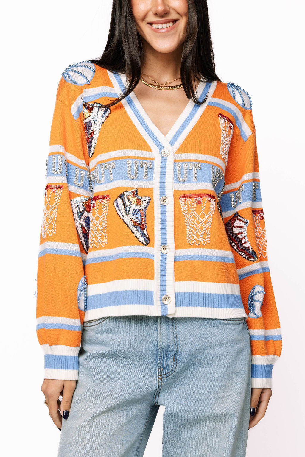 Licensed- Tenn Striped Basketball Rhinestone Icon Cardigan