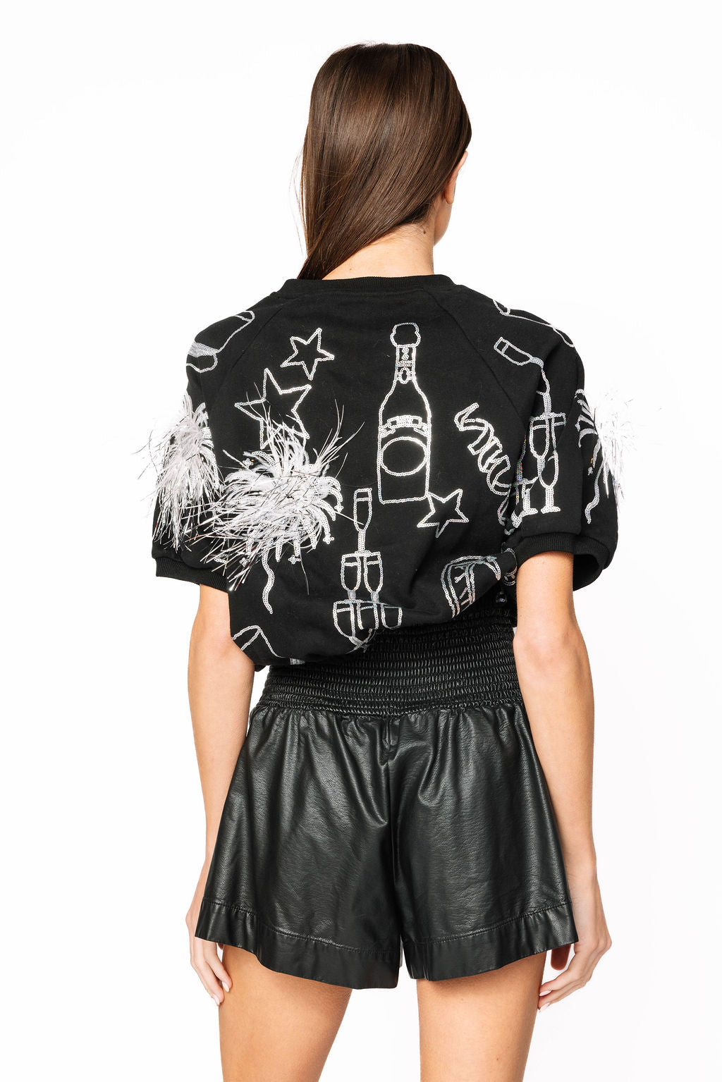 Sample Black NYE Silver Icon Feather Top