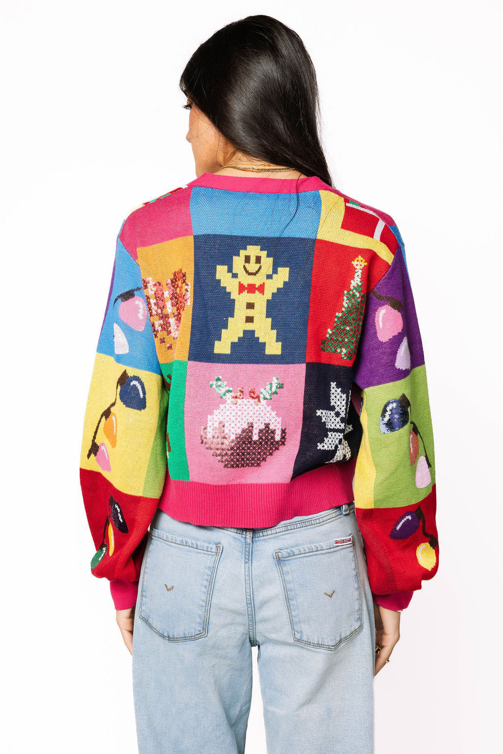 SAMPLE- Colorblock Needlepoint Christmas Icon Cardian