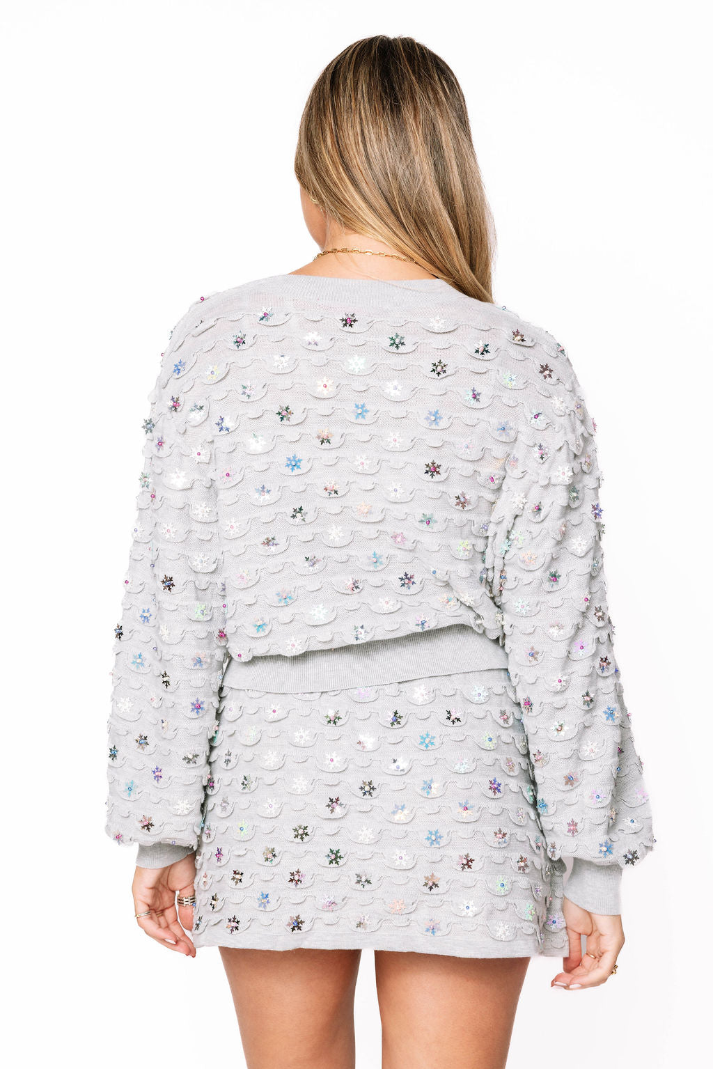 Sample Grey Sequin Snowflake Cardigan And Skirt Set
