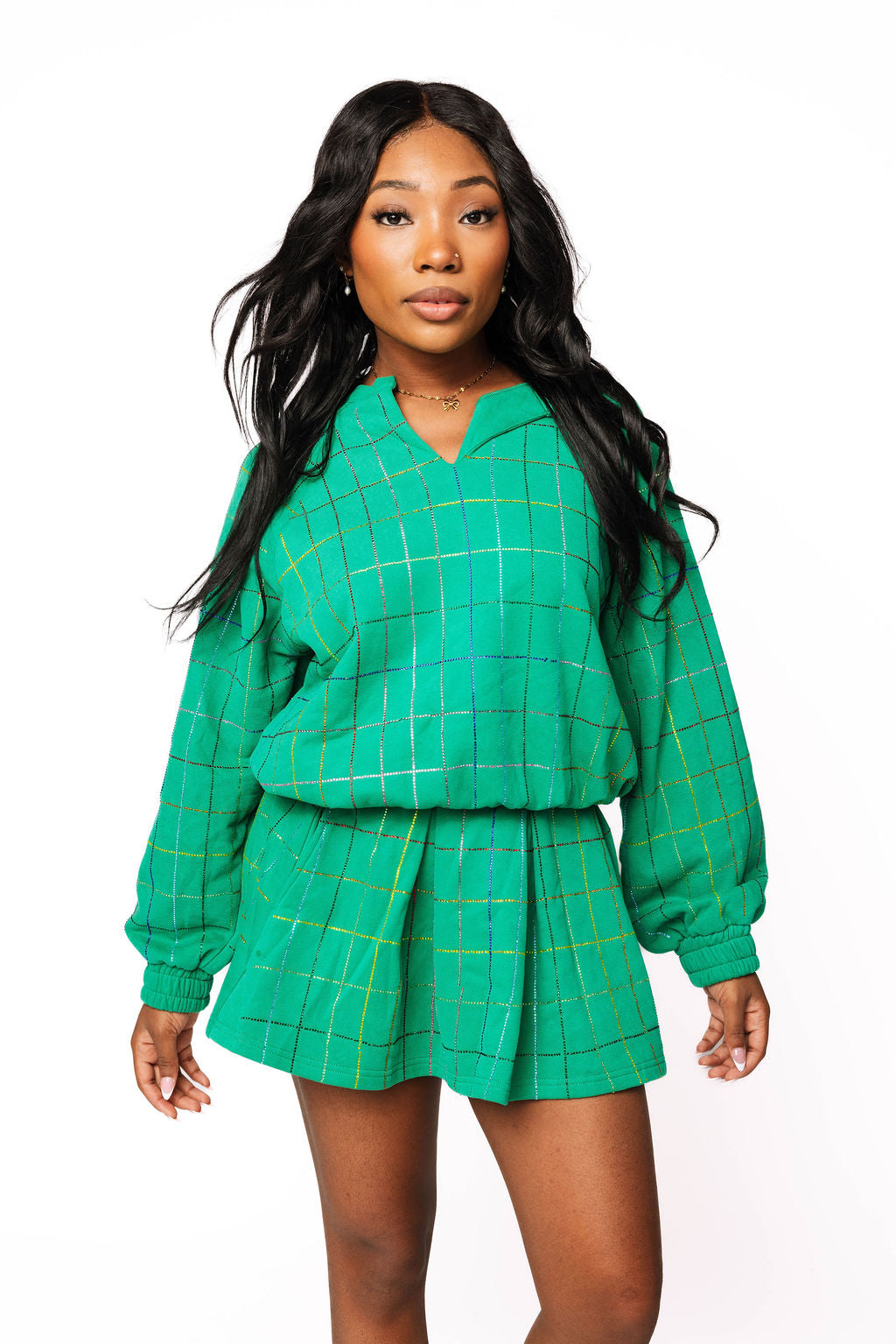 Sample Green Multi Rhinestone Top And Skort Set