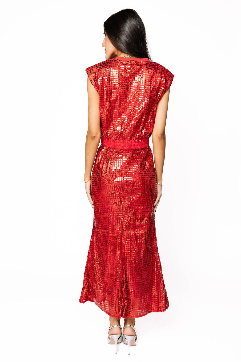 Sample Red Holographic Tank/Maxi Skirt Set