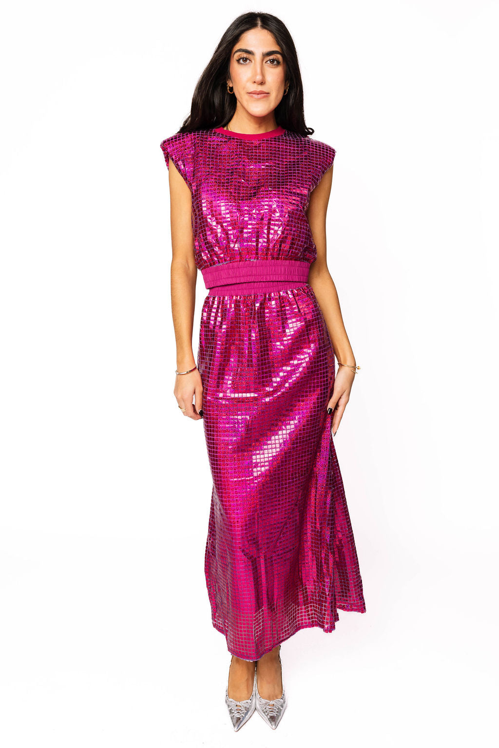 Sample Hot Pink Holographic Tank/Maxi Skirt Set