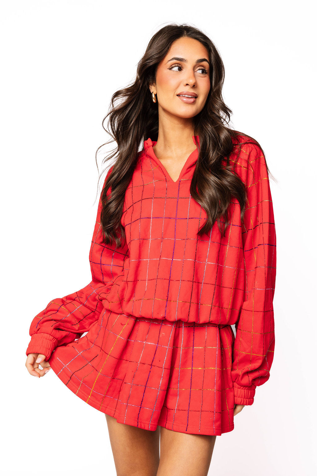 Sample Red Multi Rhinestone Top And Skort Set