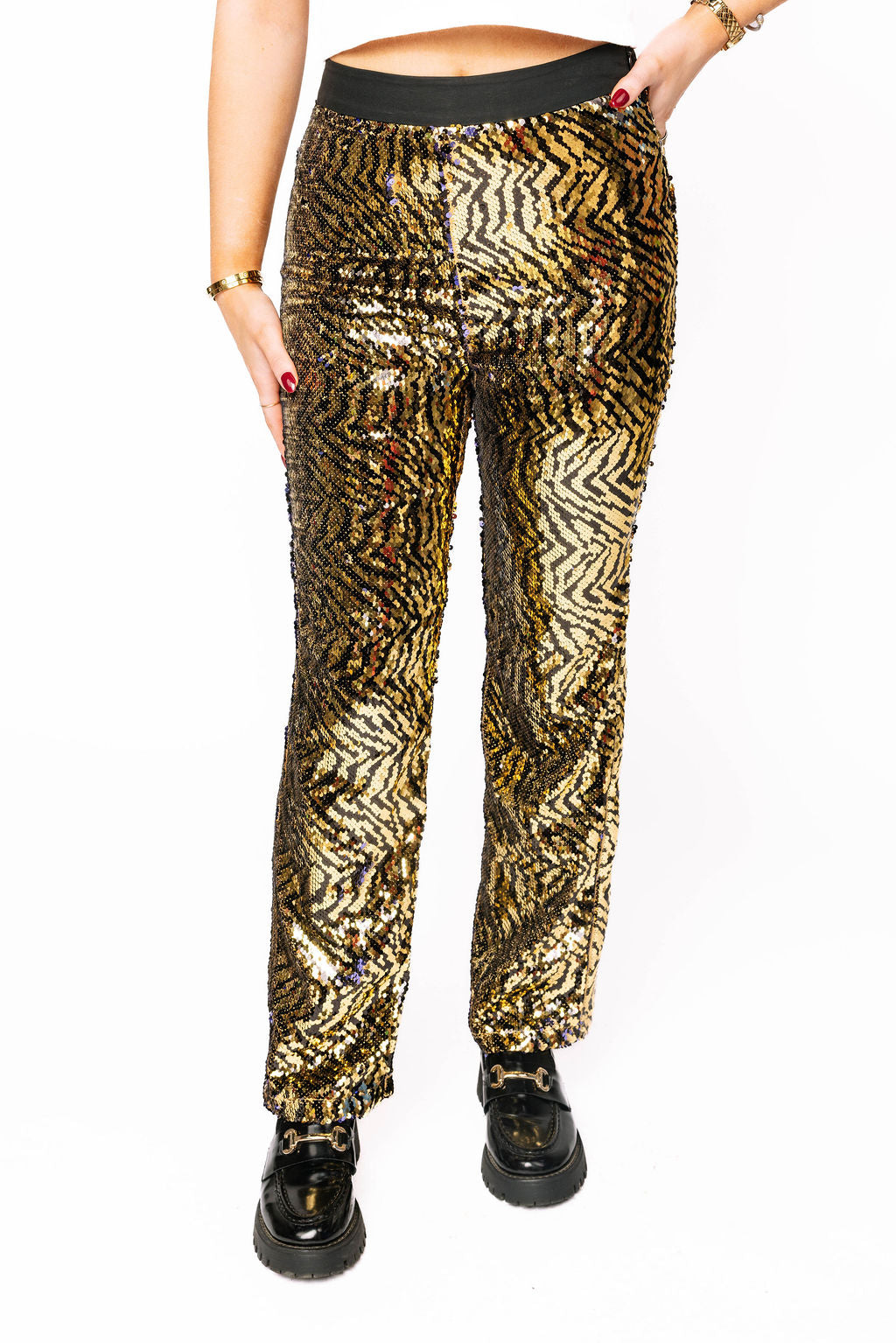 Sample Gold Black Full Sequin Tiger Pant
