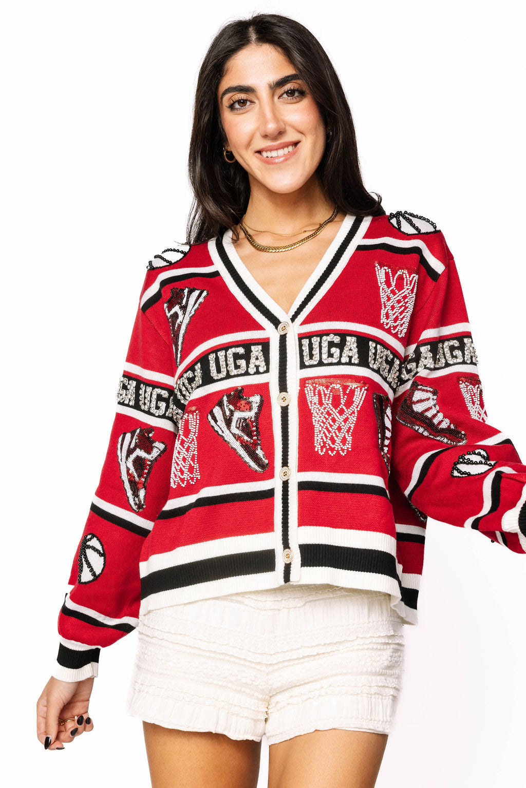 Licensed UGA Striped Basketball Rhinestone Icon Cardigan