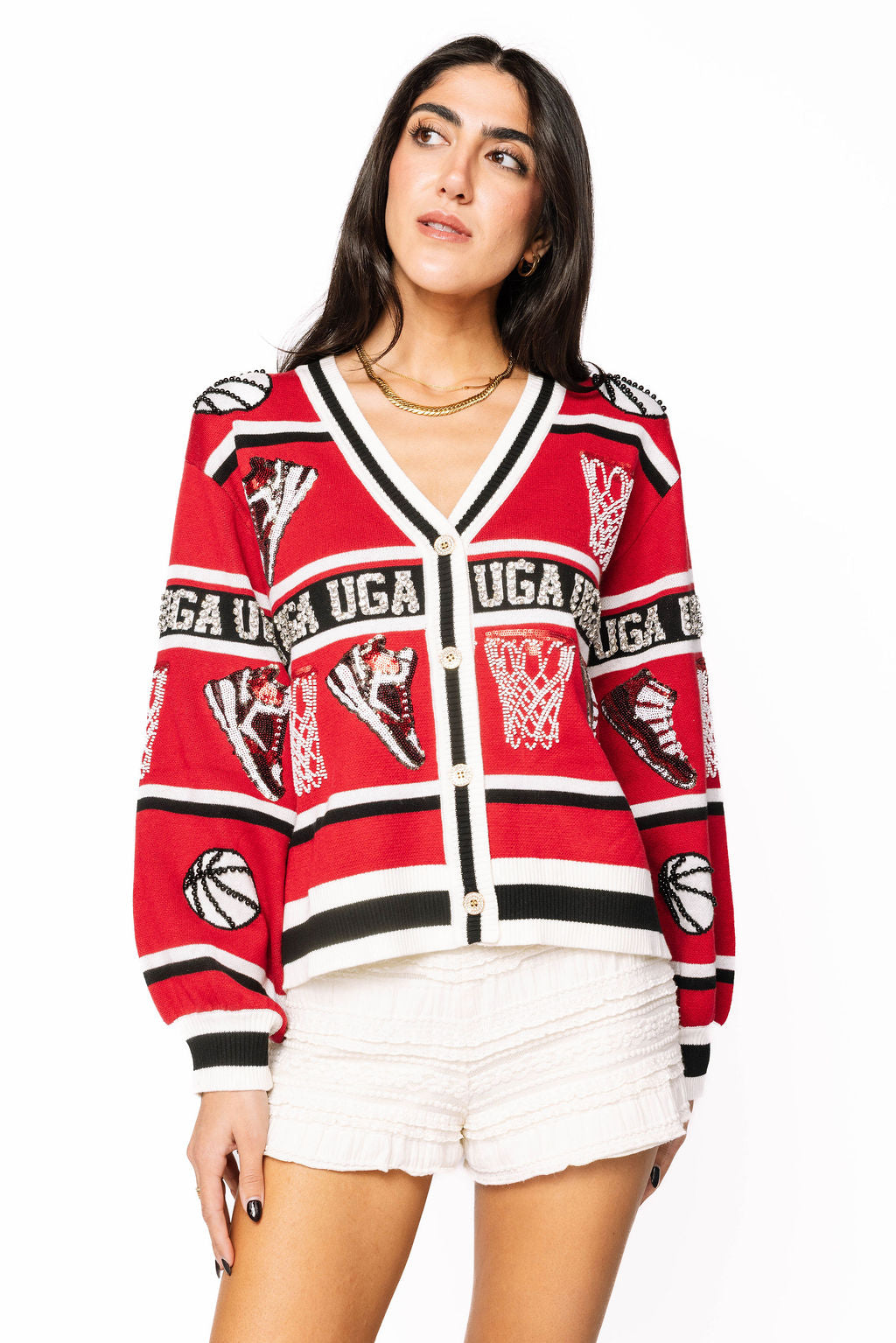 Licensed UGA Striped Basketball Rhinestone Icon Cardigan