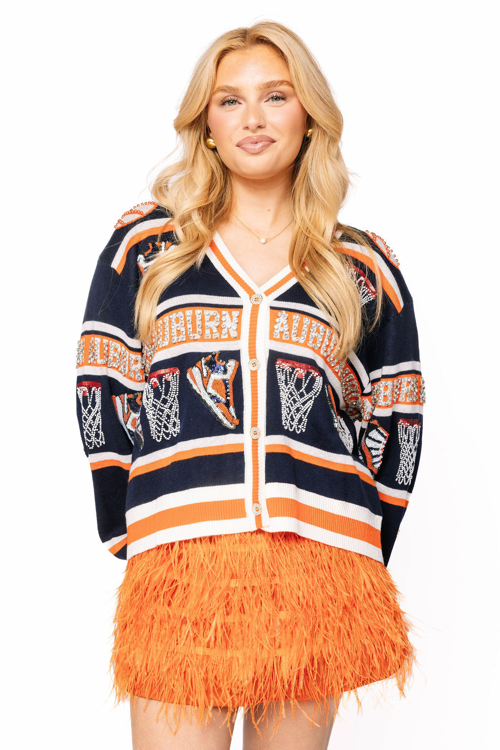 Licensed Auburn Striped Basketball Rhinestone Icon Cardigan