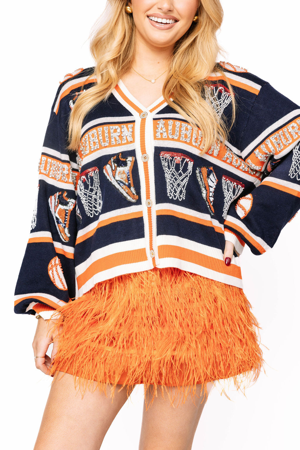 Licensed Auburn Striped Basketball Rhinestone Icon Cardigan