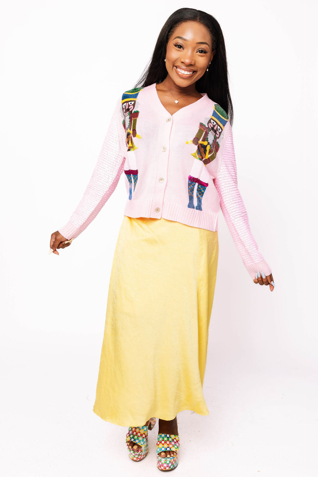 Pink Shard Sequin Sleeve Medium Skin Nutcracker Cardigan