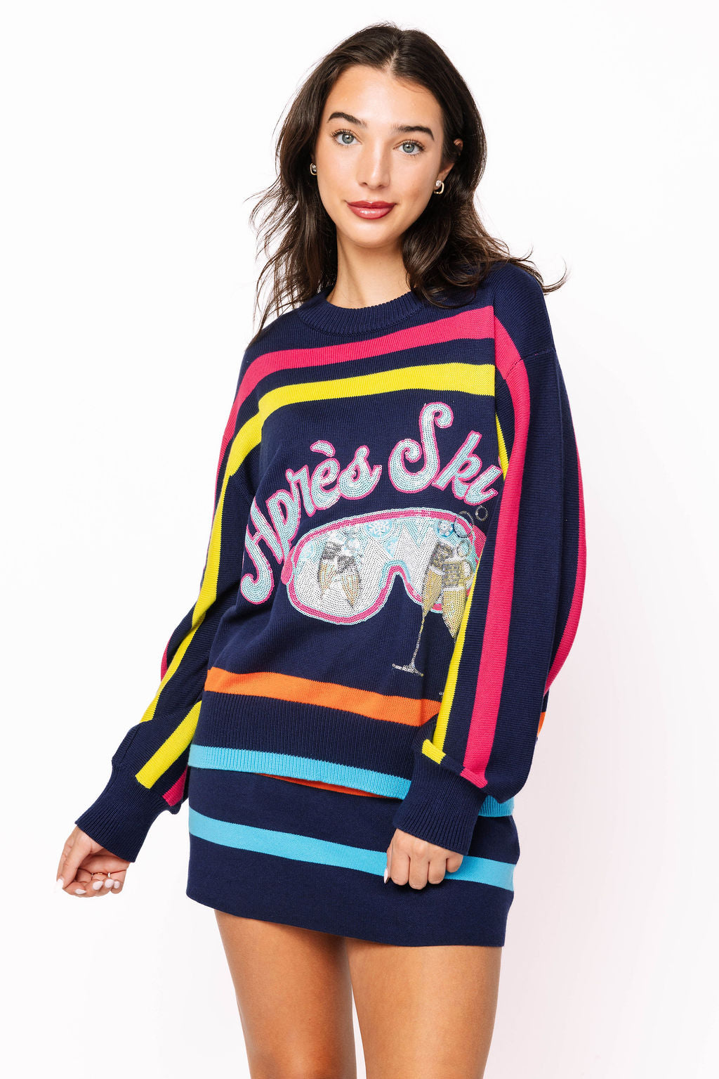 Navy Multi Stripe 'Apres Ski' Goggle Stripe Sweater