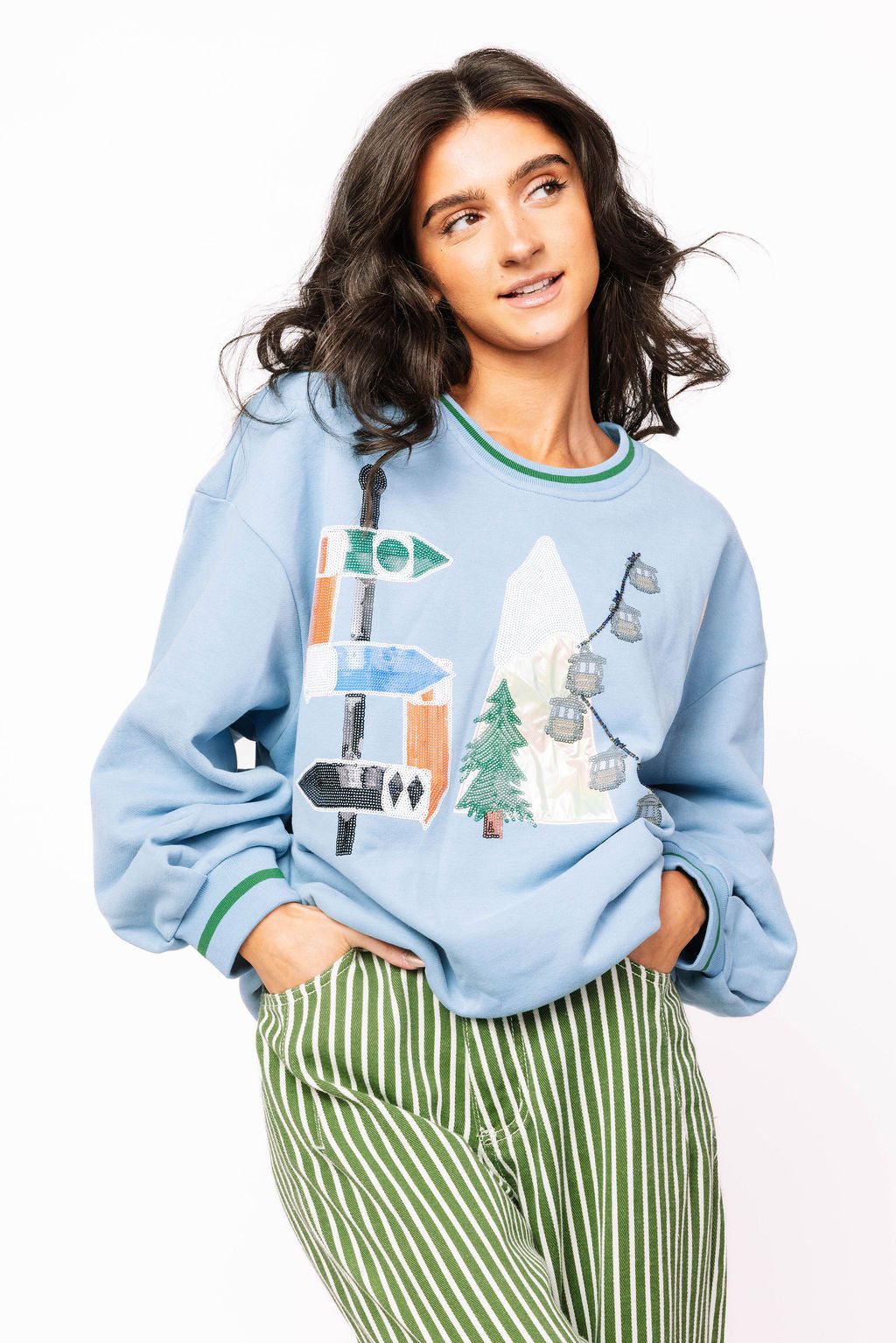 Dusty Blue 'Ski' Icon Letter Sweatshirt