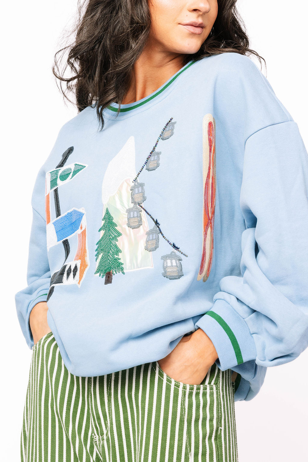 Dusty Blue 'Ski' Icon Letter Sweatshirt