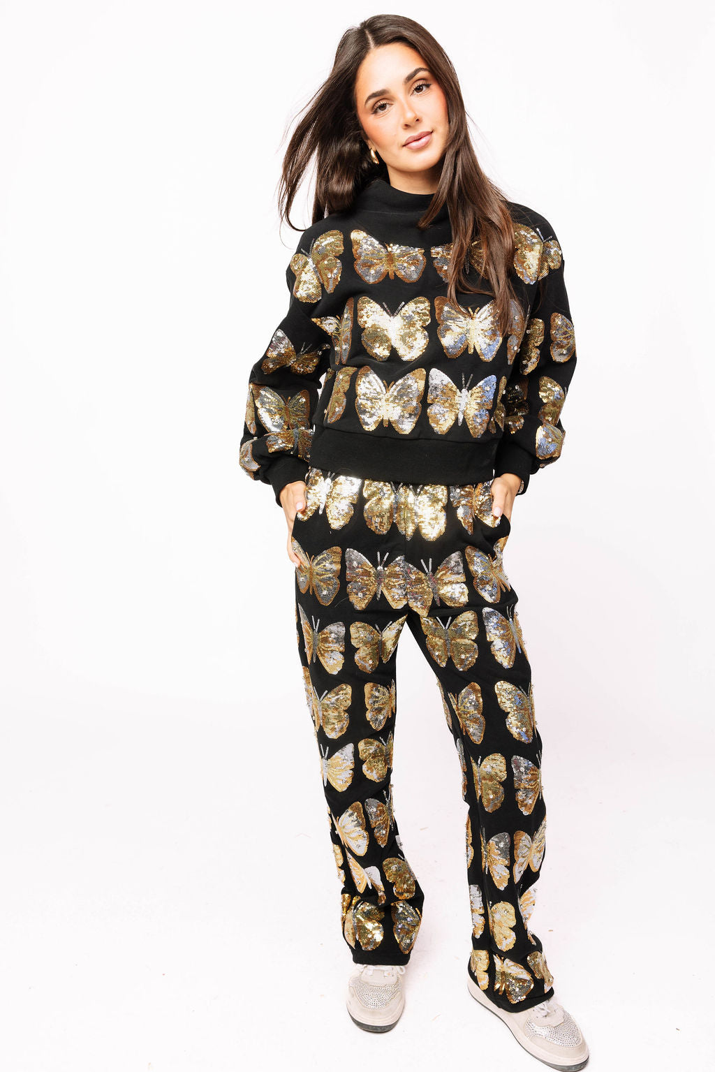 Black & Gold Sequin Butterfly Sweatpant