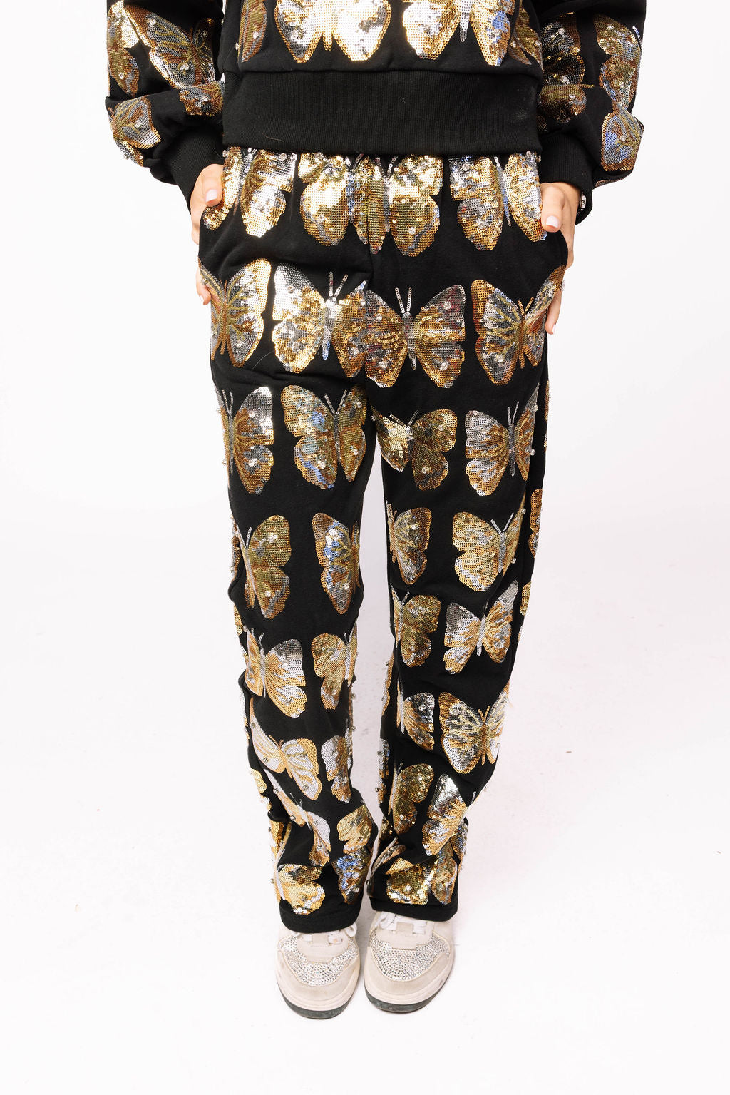 Black & Gold Sequin Butterfly Sweatpant